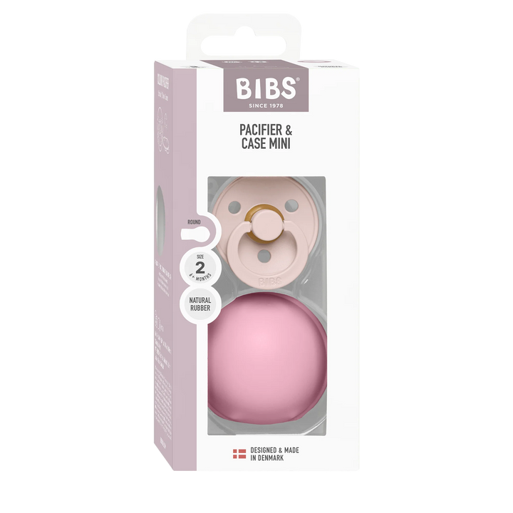 BIBS Colour Pacifier Round Latex &amp; Pacifier Case Mini (Vanilla/Baby Pink)