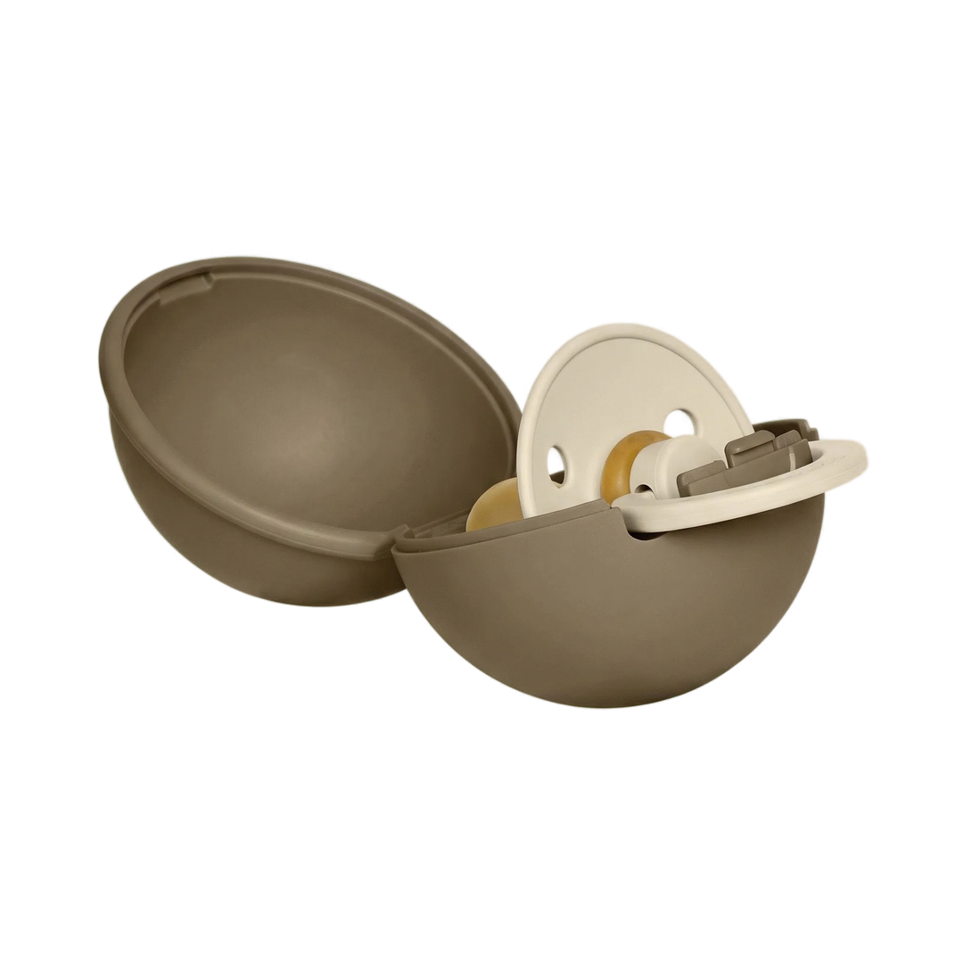 BIBS Colour Pacifier Round Latex &amp; Pacifier Case Mini (Vanilla/Dark Oak)