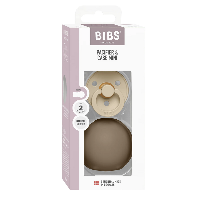 BIBS Colour Pacifier Round Latex &amp; Pacifier Case Mini (Vanilla/Dark Oak)