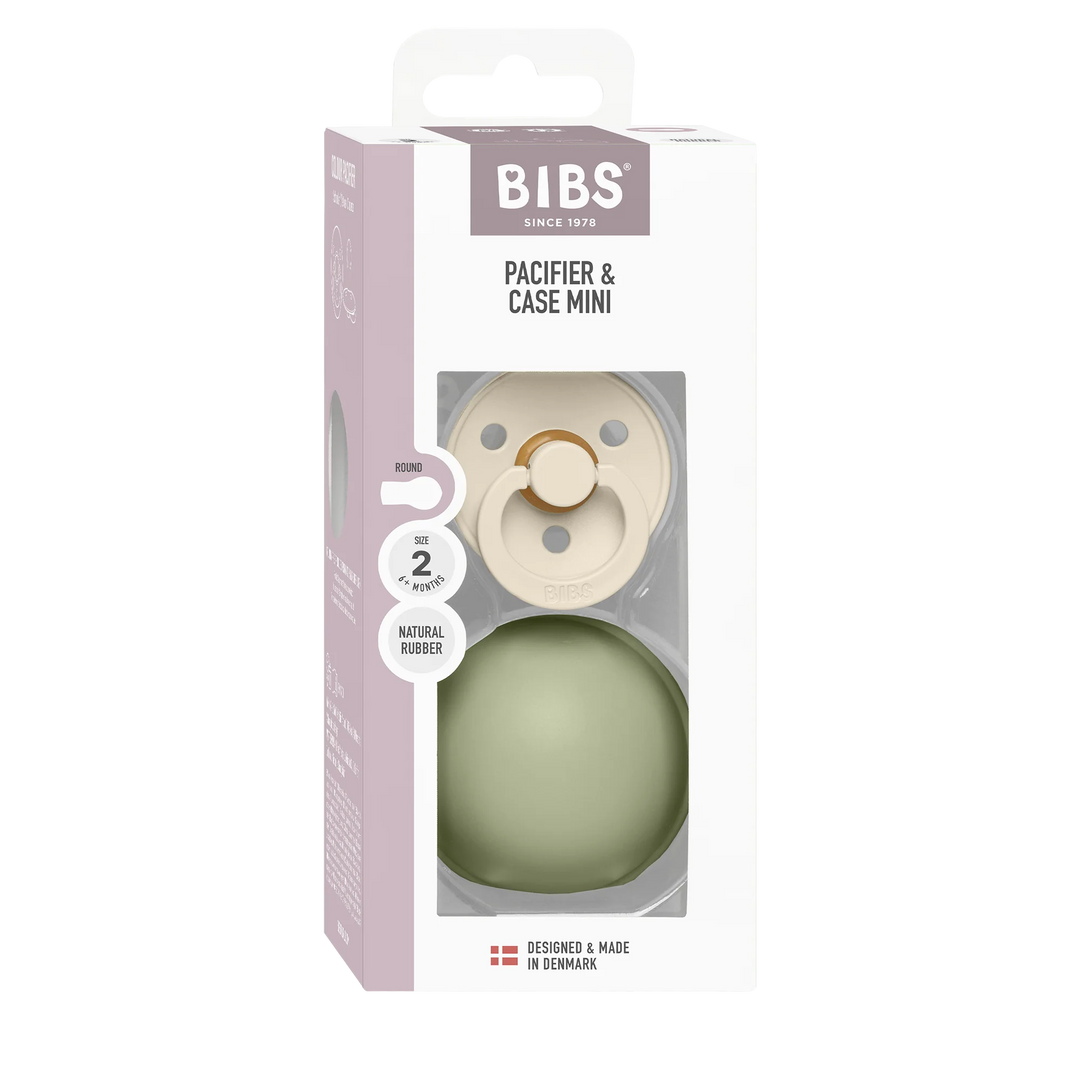 BIBS Colour Pacifier Round Latex &amp; Pacifier Case Mini (Vanilla/Sage)
