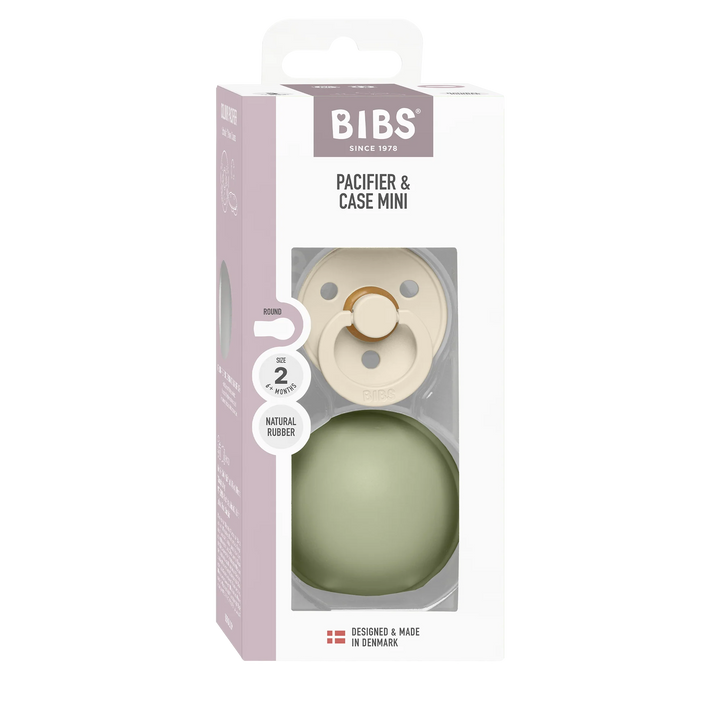 BIBS Colour Pacifier Round Latex &amp; Pacifier Case Mini (Vanilla/Sage)
