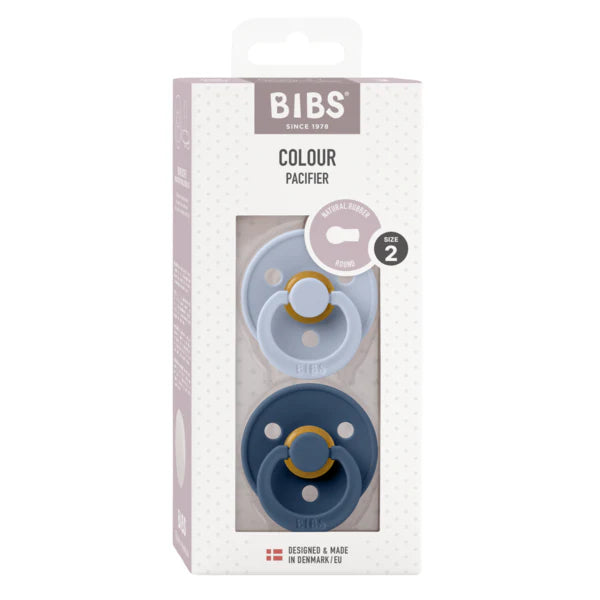 BIBS Colour Round Latex Pacifier 2pk (Dusty Blue/Steel Blue)
