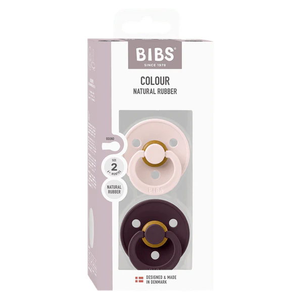 BIBS Colour Round Latex Pacifier 2pk (Petal/Plum)