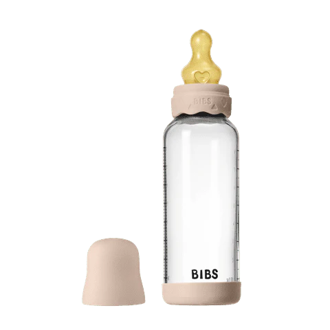 BIBS Glass Baby Bottle Round Latex Medium Flow 240ml (Boheme Blush)