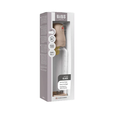 BIBS Glass Baby Bottle Round Latex Medium Flow 240ml (Boheme Blush)