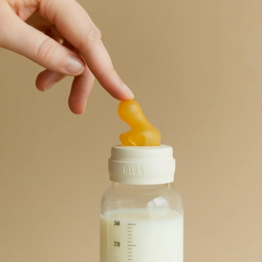 BIBS Glass Baby Bottle Round Latex Medium Flow 240ml (Sage)