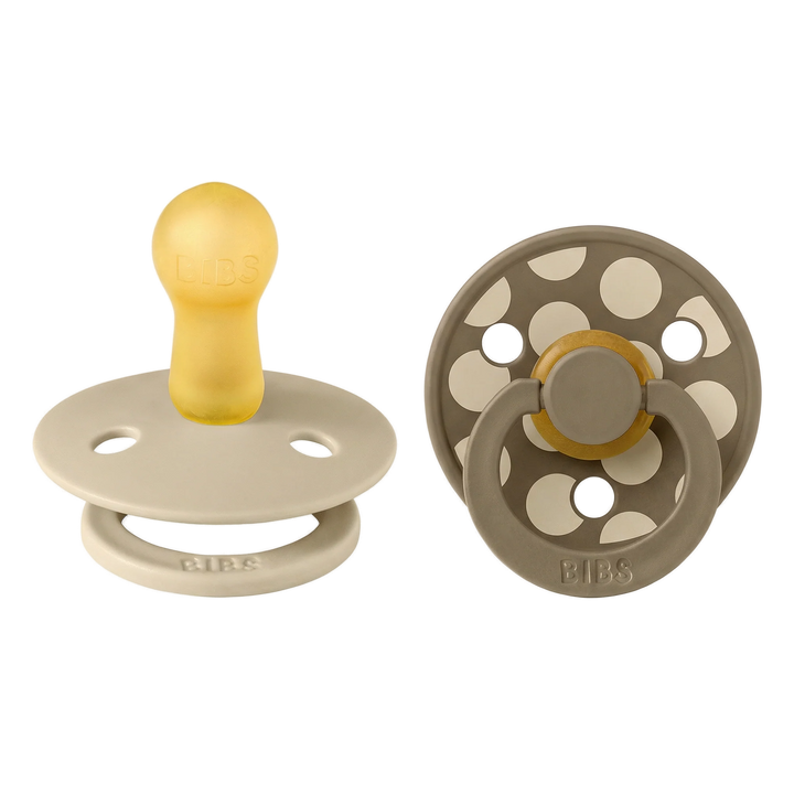 BIBS Studio Pacifier 2pk (Polka Vanilla/Dark Oak)