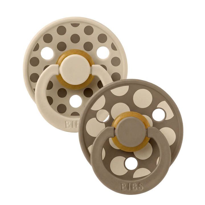 BIBS Studio Pacifier 2pk (Polka Vanilla/Dark Oak)