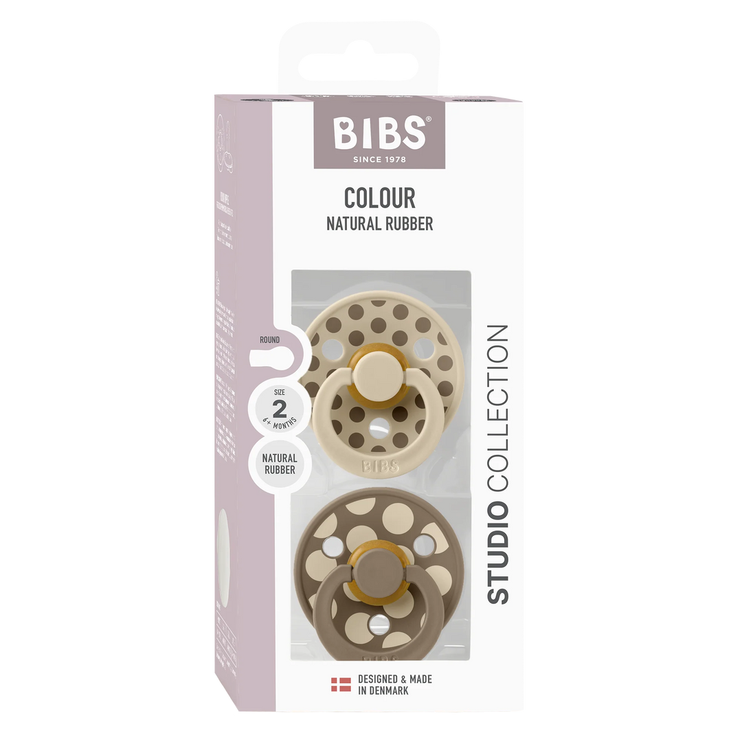 BIBS Studio Pacifier 2pk (Polka Vanilla/Dark Oak)