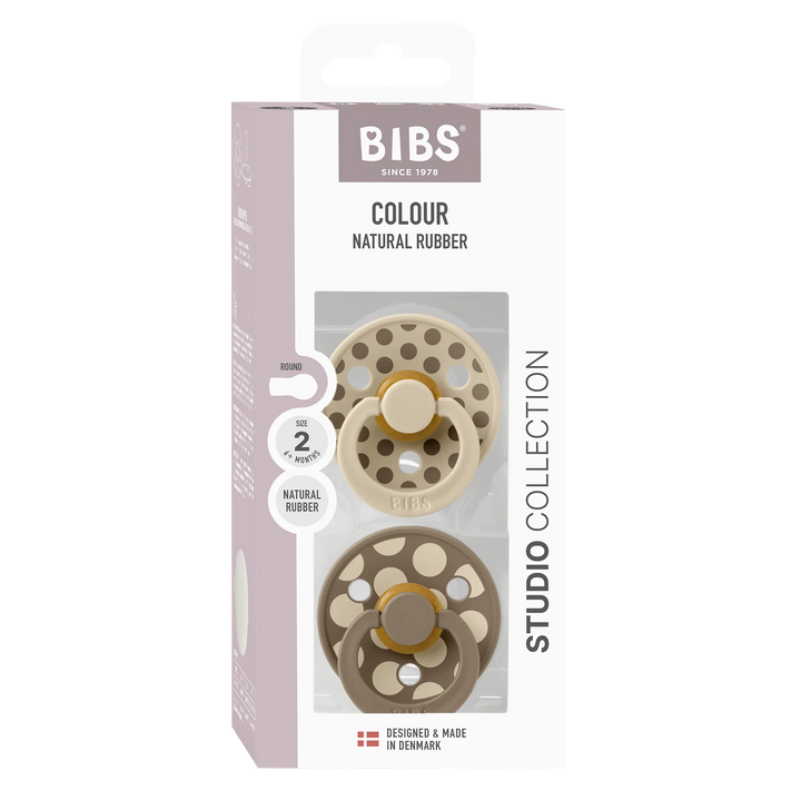 BIBS Studio Pacifier 2pk (Polka Vanilla/Dark Oak)