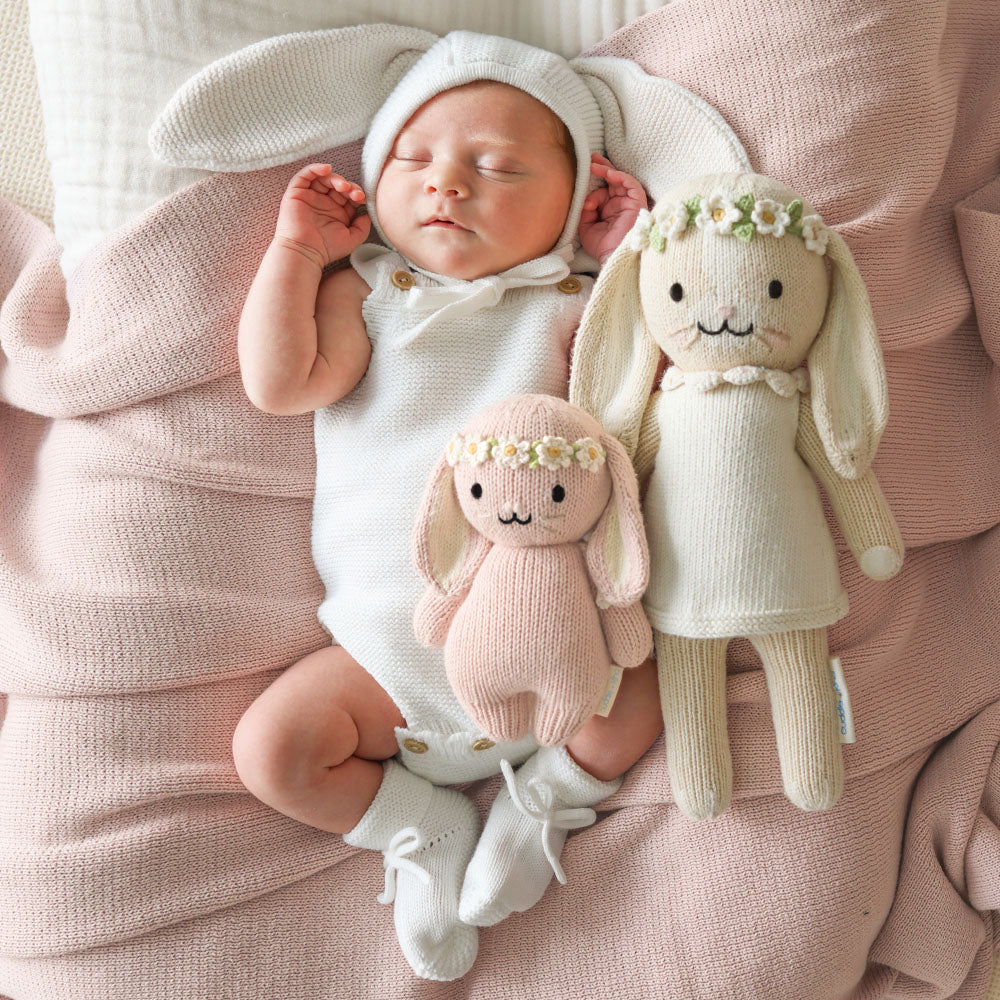 Cuddle + Kind Baby Animal Knit Doll (Ivory Floral Rose Bunny)