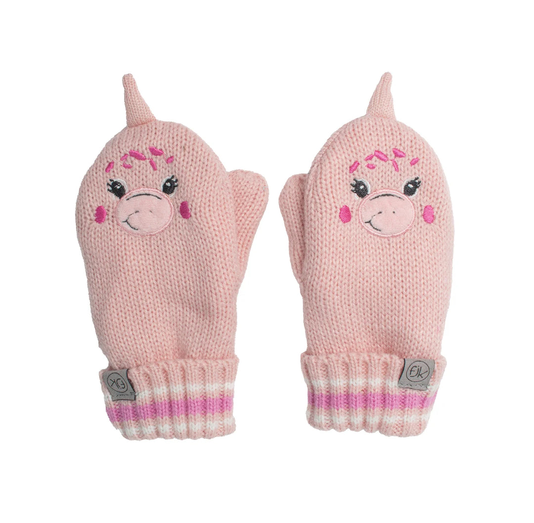 FlapJackKids Baby Knitted Mittens (Pink Dino)