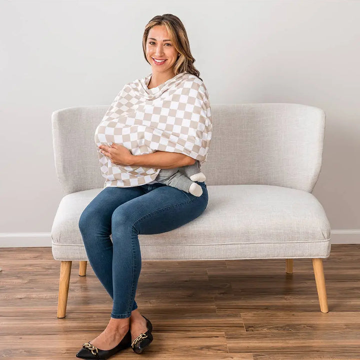 Itzy Ritzy Mom Boss 4-in-1 Multi-Use Cover (Taupe Checkerboard)