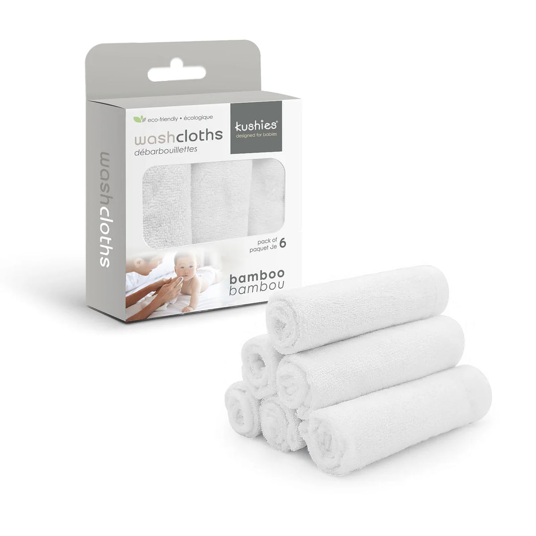 Kushies Bamboo Washcloths 6-Pack (White)