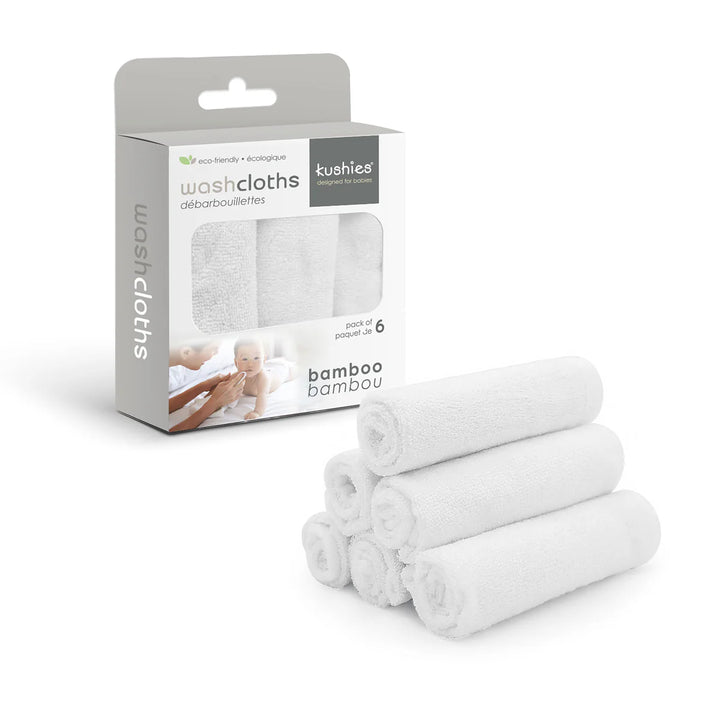 Kushies Bamboo Washcloths 6-Pack (White)