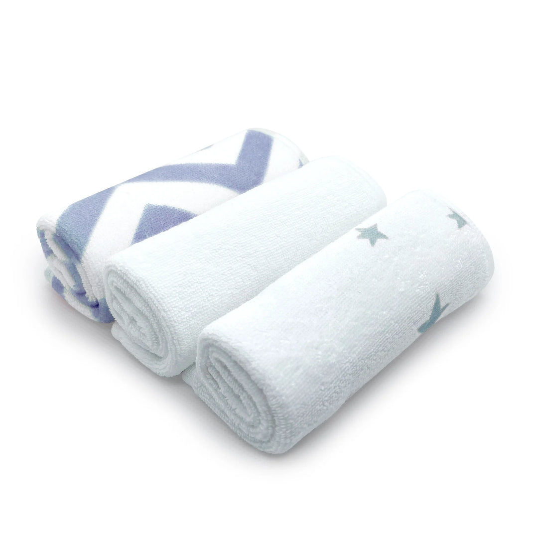 Kushies Terry Washcloth Set (Blue Chevron/White Solid/Blue Star)