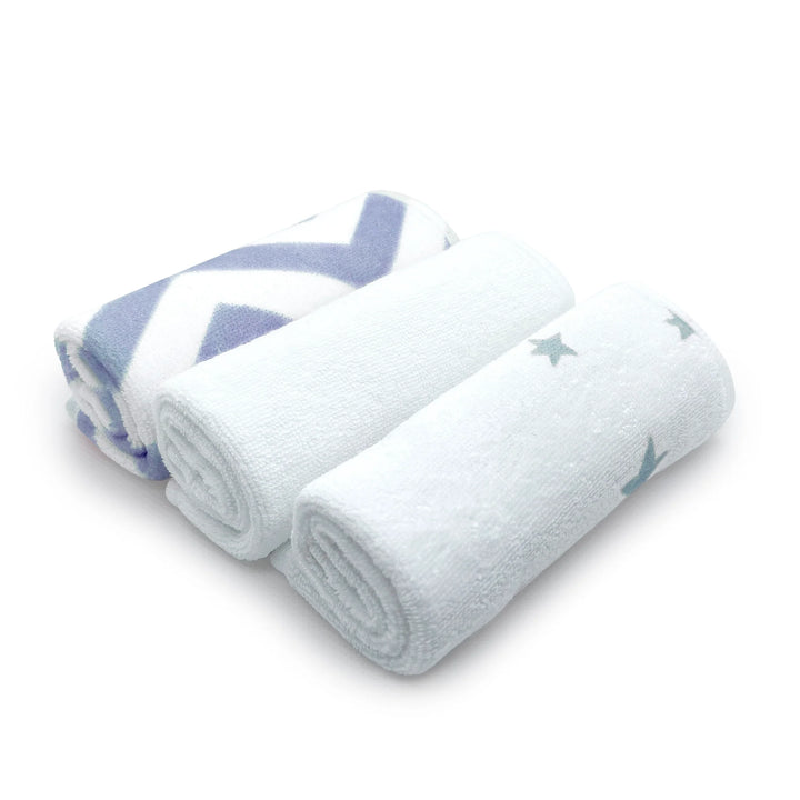 Kushies Terry Washcloth Set (Blue Chevron/White Solid/Blue Star)