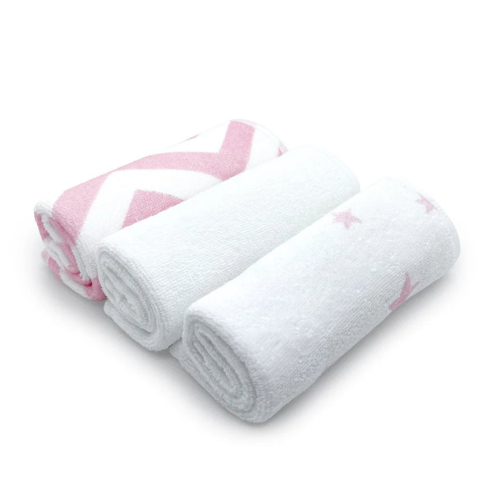 Kushies Terry Washcloth Set (Pink Chevron/White Solid/Pink Star)