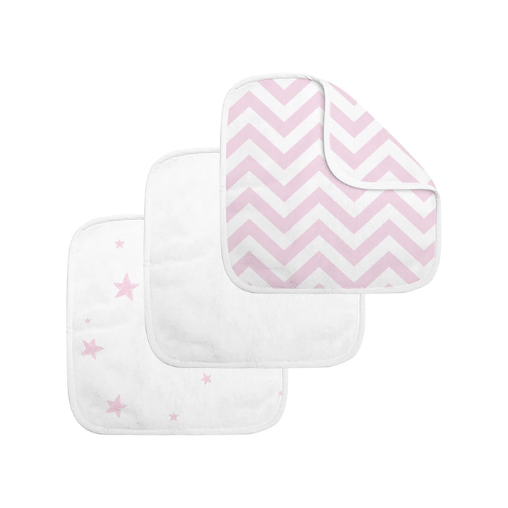 Kushies Terry Washcloth Set (Pink Chevron/White Solid/Pink Star)
