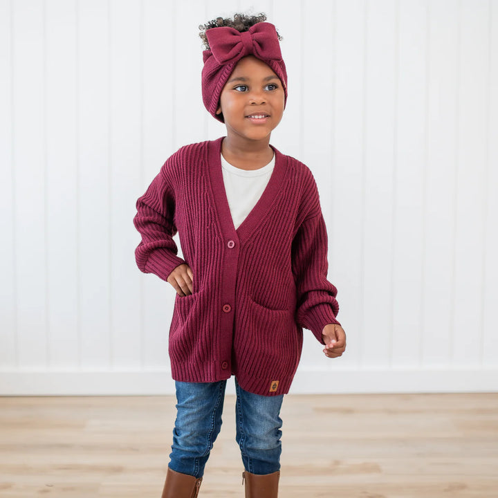 Kyte Baby Chunky Knit Oversized Cardigan (Burgundy)