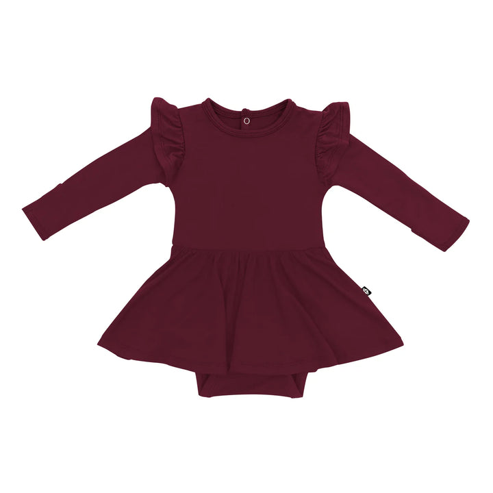 Kyte Baby Long Sleeve Twirl Bodysuit Dress (Burgundy)