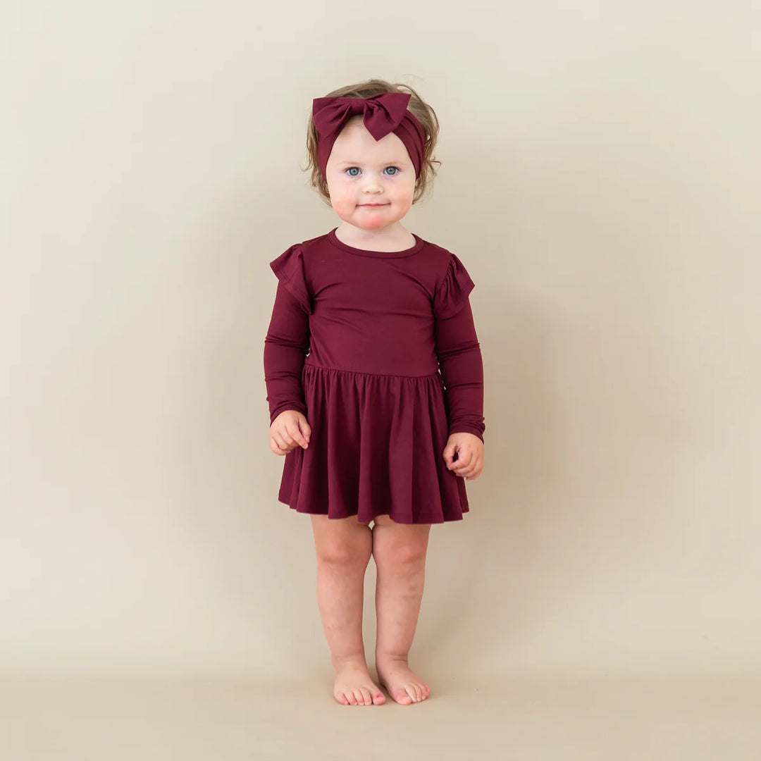 Kyte Baby Long Sleeve Twirl Bodysuit Dress (Burgundy)