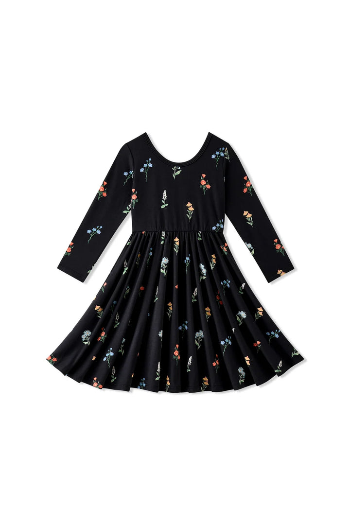 Kyte Baby Long Sleeve Twirl Dress (Midnight Wildflower)