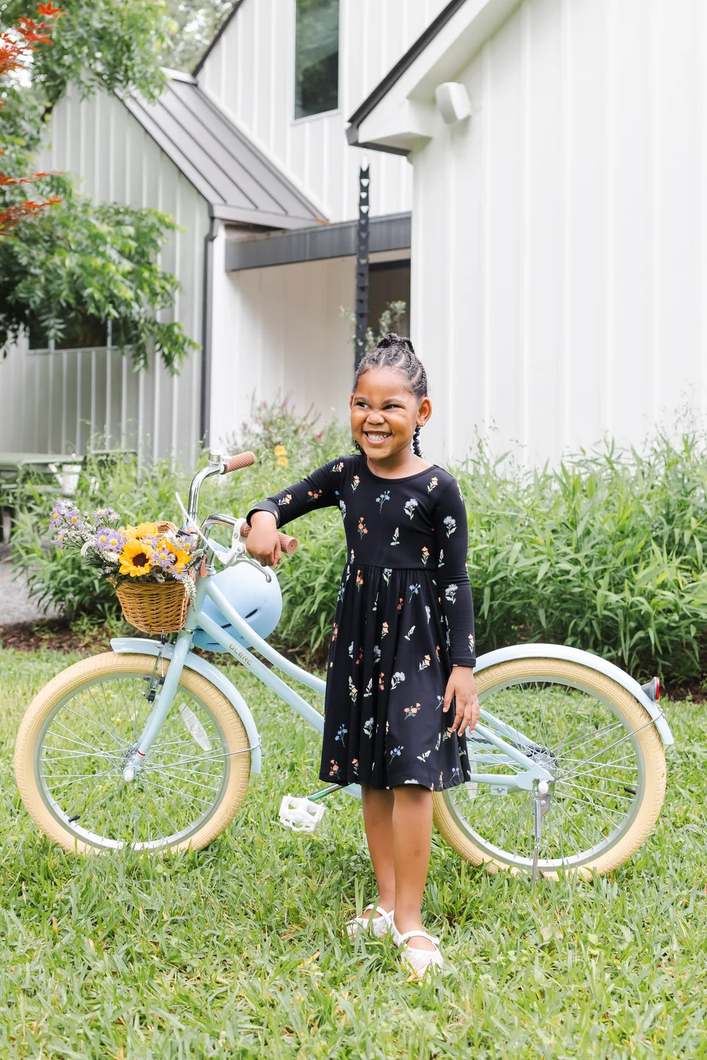 Kyte Baby Long Sleeve Twirl Dress (Midnight Wildflower)