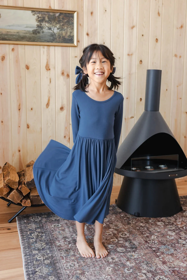 Kyte Baby Long Sleeve Twirl Dress (Oxford)