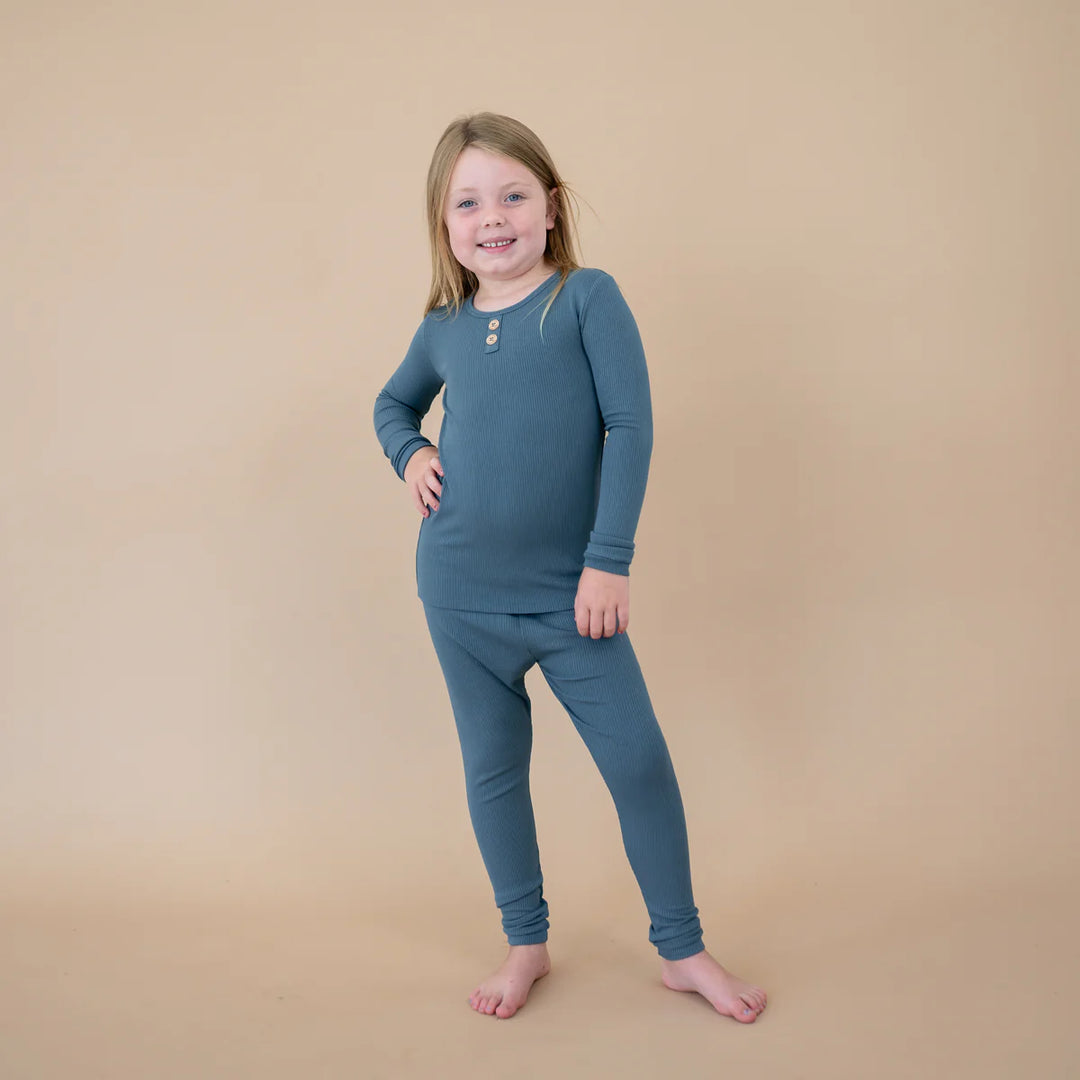 Kyte Baby Ribbed Henley Set (Atlantic)