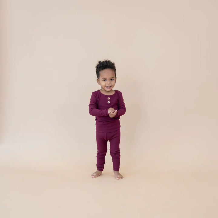 Kyte Baby Ribbed Henley Set (Burgundy)