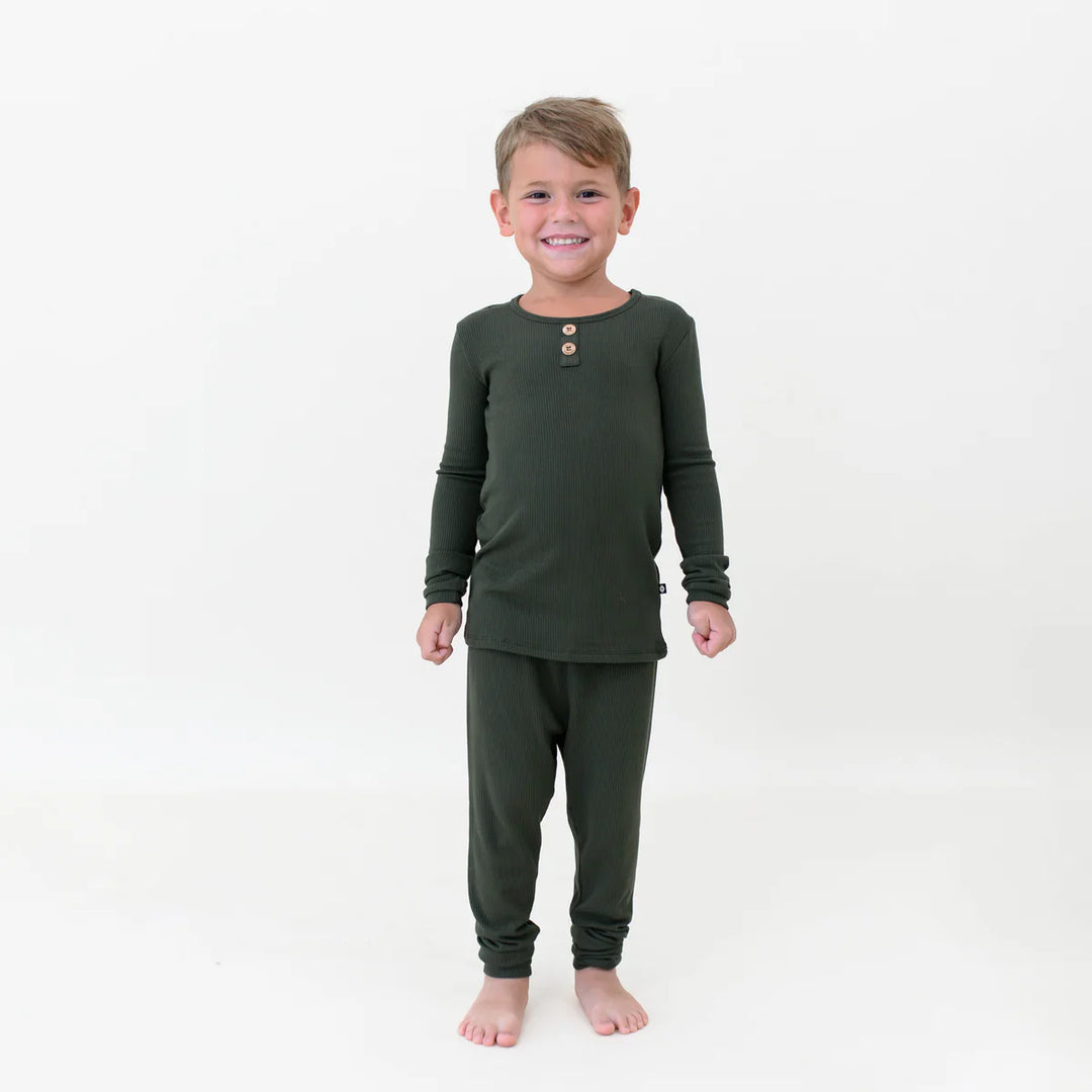 Kyte Baby Ribbed Henley Set (Fir)