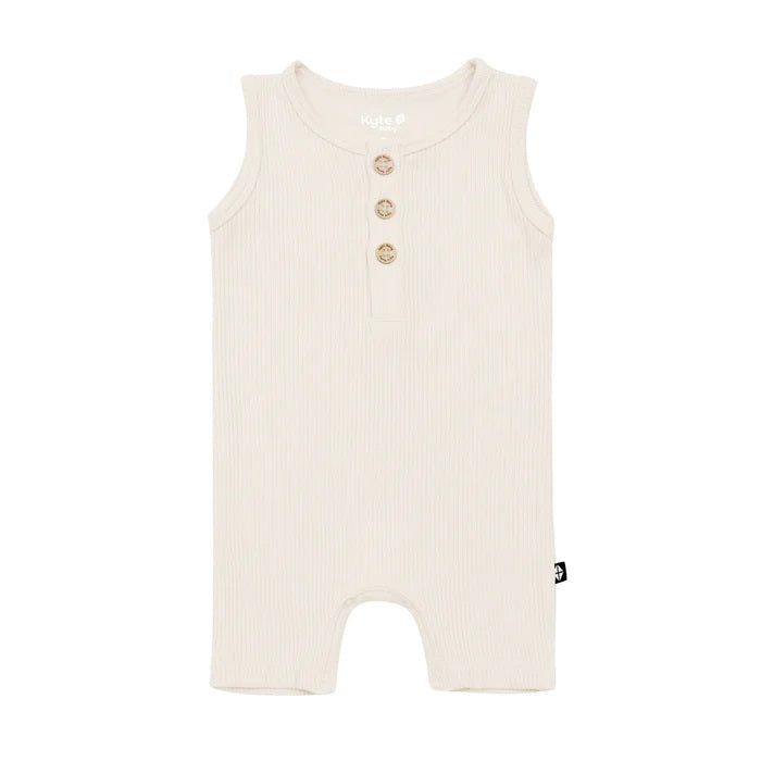 Kyte Baby Ribbed Sleeveless Shortall (Oat)