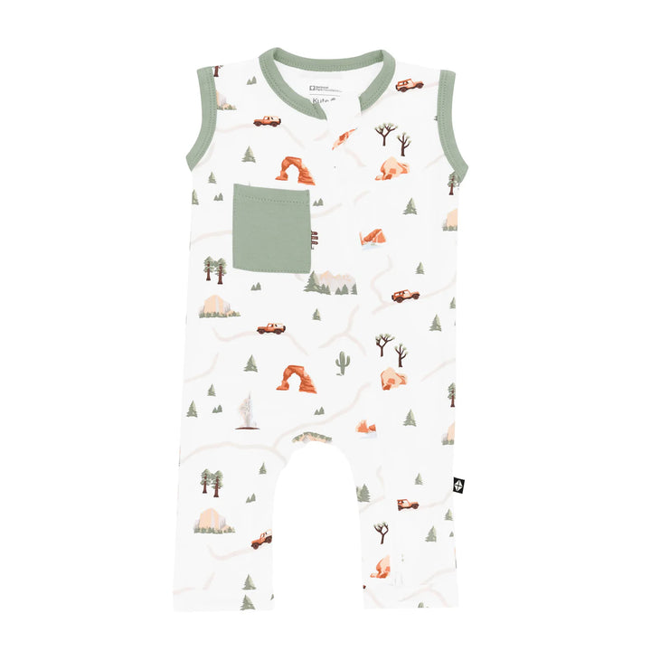 Kyte Baby Sleeveless Zippered Romper (Road Trip)