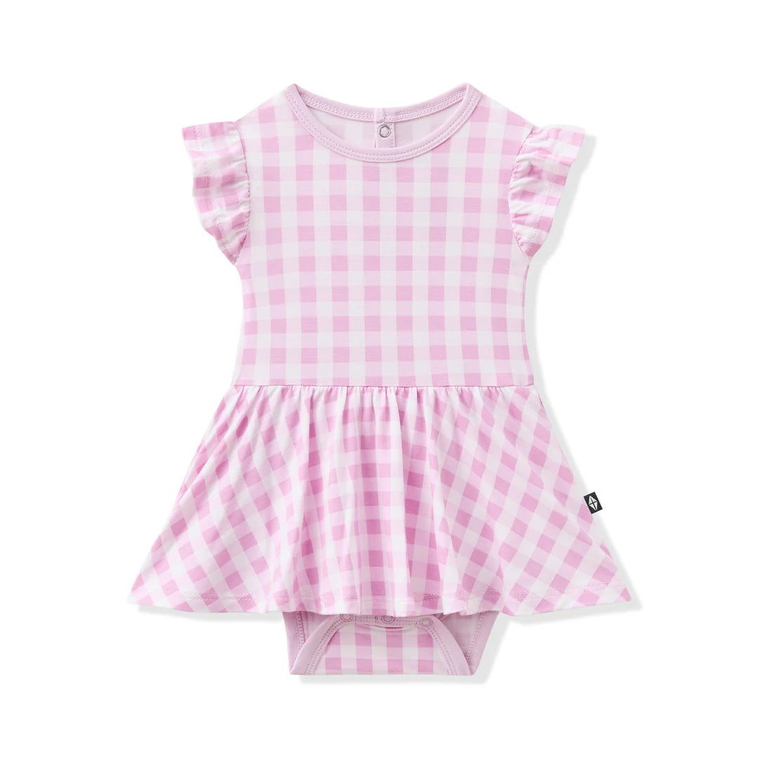 Kyte Baby Twirl Bodysuit Dress (Gingham Thistle)