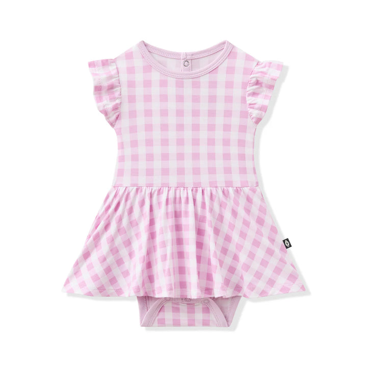 Kyte Baby Twirl Bodysuit Dress (Gingham Thistle)