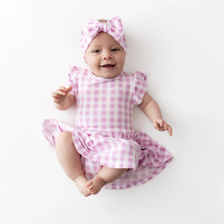 Kyte Baby Twirl Bodysuit Dress (Gingham Thistle)