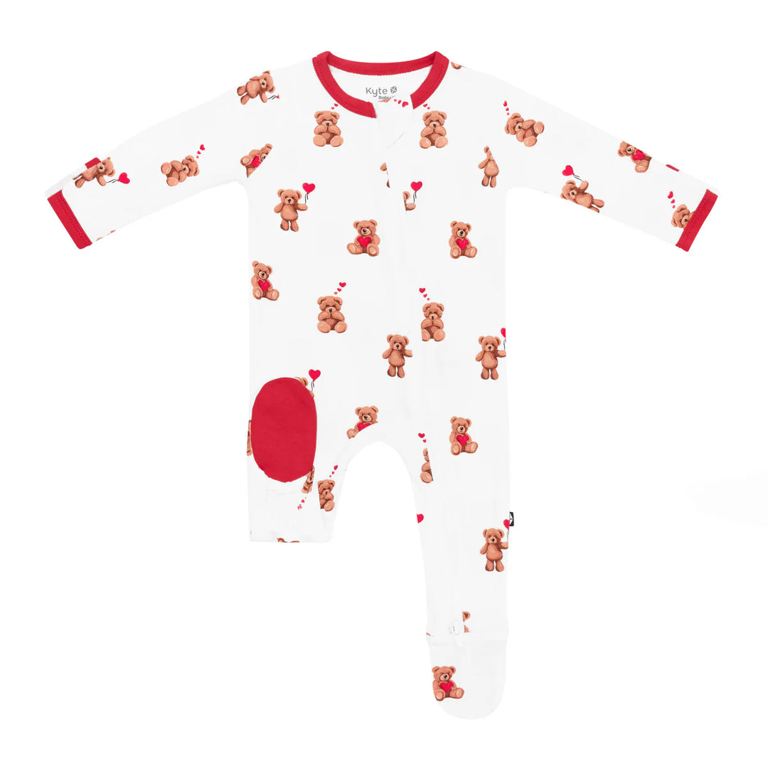 Kyte Baby Zippered Footie (Bear Hearts)