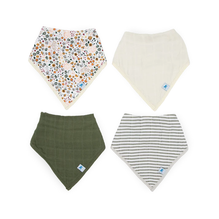 Little Unicorn Cotton Muslin/Fleece Bandana Bib 4Pk (Pressed Petals)