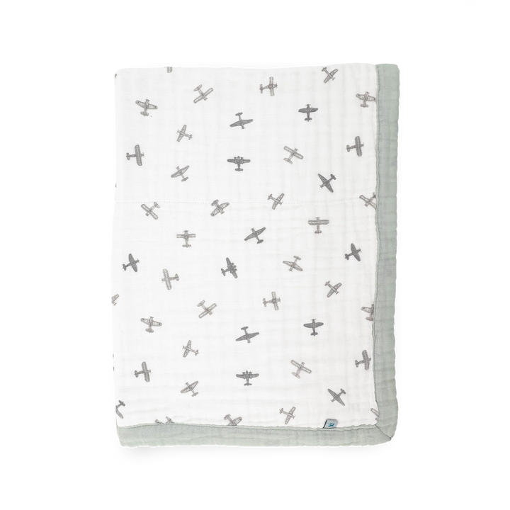 Little Unicorn Organic Cotton Muslin Baby Quilt (Pewter Planes)