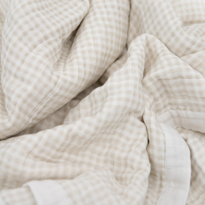 Little Unicorn Cotton Muslin Baby Quilt (Tan Gingham)