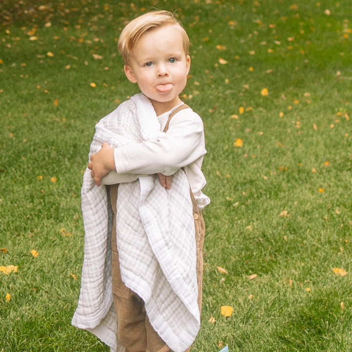 Little Unicorn Cotton Muslin Baby Quilt (Tan Gingham)