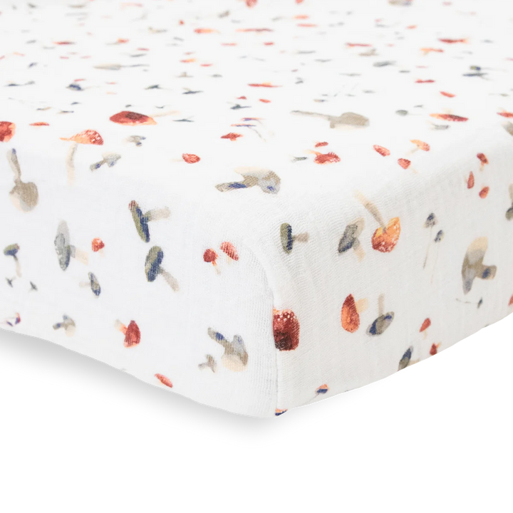 Little Unicorn Cotton Muslin Crib Sheet (Mushrooms)