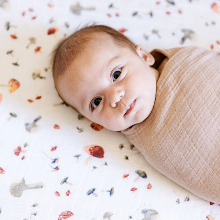 Little Unicorn Cotton Muslin Crib Sheet (Mushrooms)