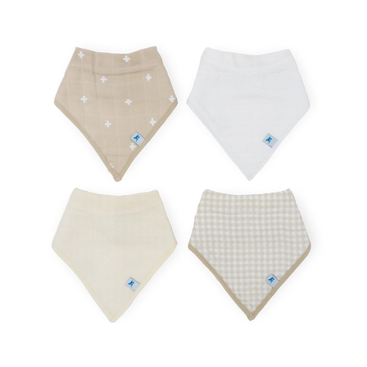 Little Unicorn Cotton Muslin/Fleece Bandana Bib 4Pk (Taupe Cross)