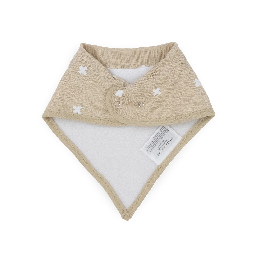 Little Unicorn Cotton Muslin/Fleece Bandana Bib 4Pk (Taupe Cross)