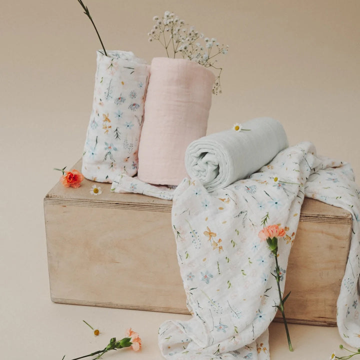 Little Unicorn Cotton Muslin Swaddle Set (Pastel Petals)