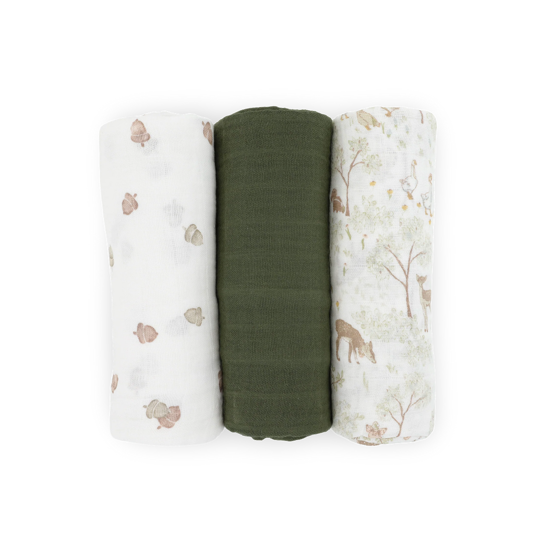Little Unicorn Cotton Muslin Swaddle Set (Woodland Friends)
