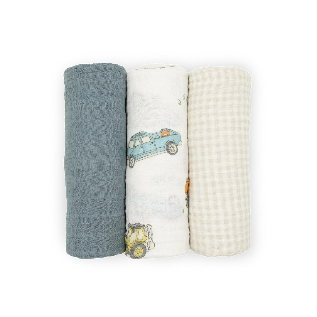Little Unicorn Cotton Muslin Swaddle Set (Work Trucks)