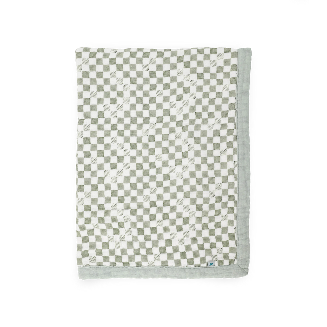 Little Unicorn Organic Cotton Muslin Baby Quilt (Green Checker)